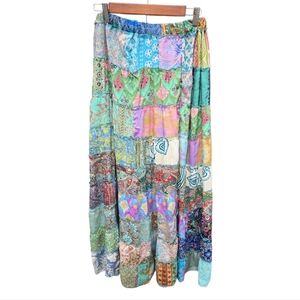 Silky Bohemian Tiered Patchwork Maxi Skirt - Multicolor